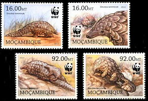 Мозамбик, 2013, Панголин, WWF, 4 марки